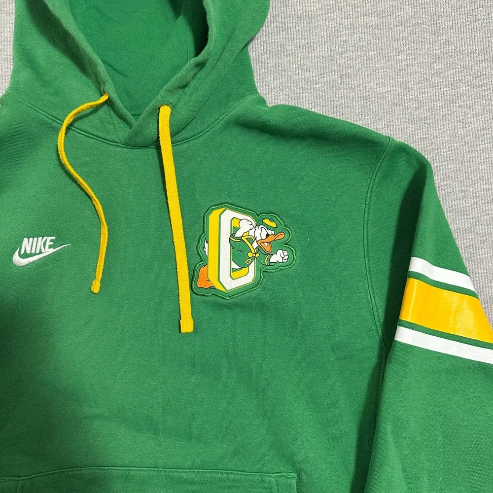 Nike Oregon Ducks Hoodie Pullover Puffy Logo Sweatshirt Green Yellow Mens Small